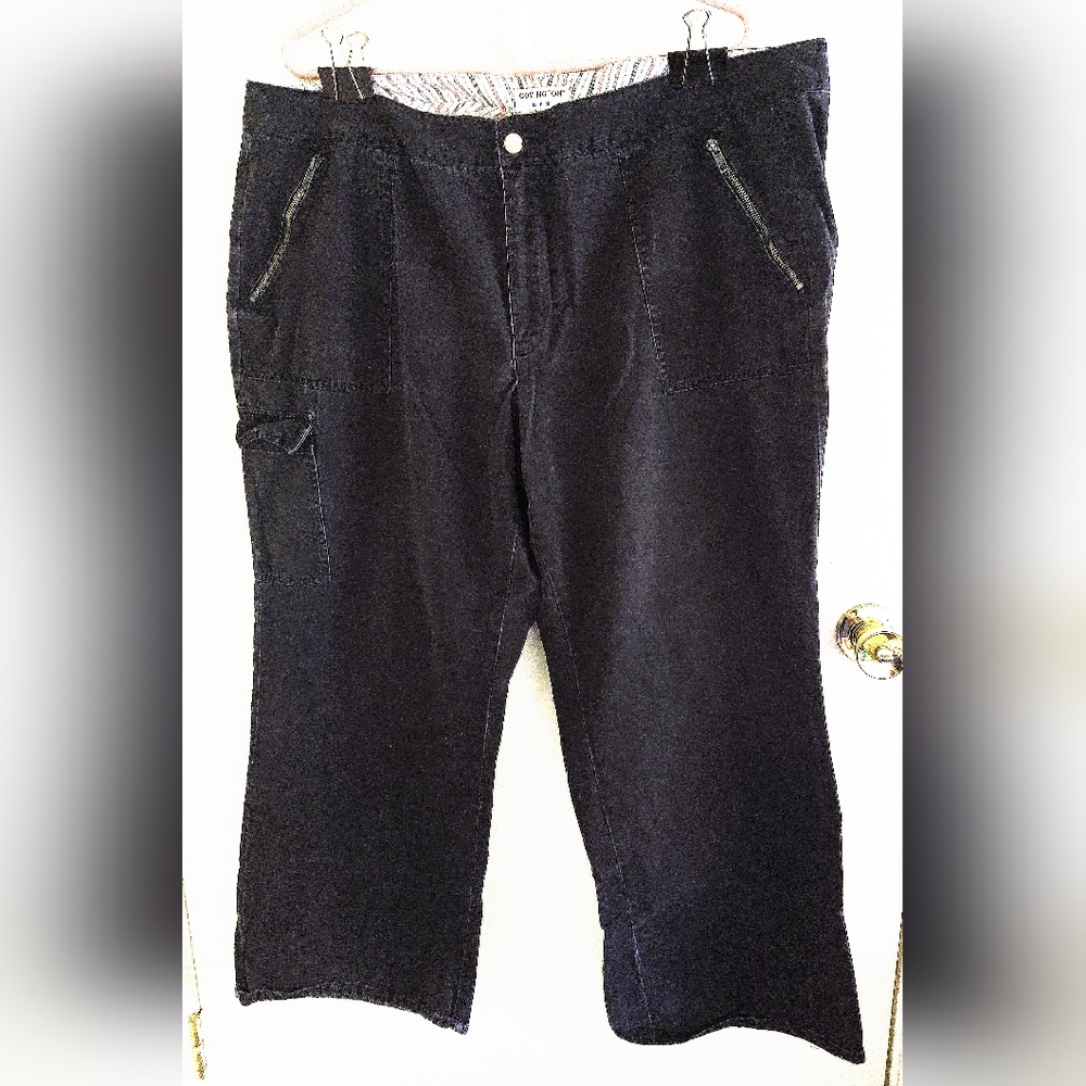 Covington Women's Plus Size 22W Black Cargo Pants 100% Cotton Straight Wide Leg